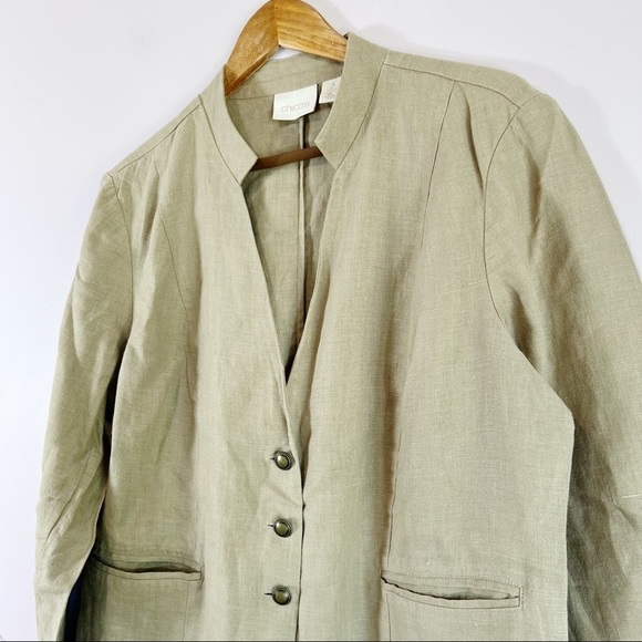 100% Natural Linen CHICOS Band Collar Minimalist Coat Duster Jacket Blazer L - Picture 4 of 16